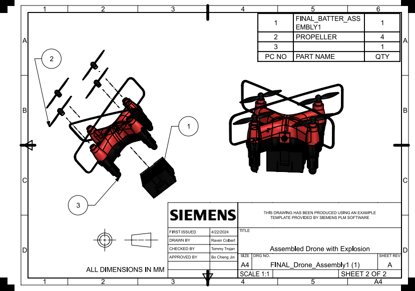 Engineering drawing — Drone Assembly Exploded View